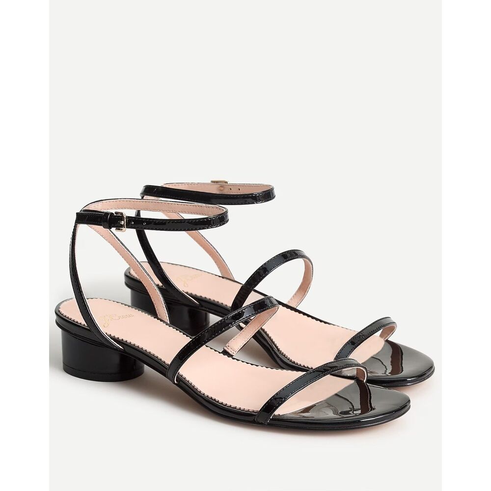 J.Crew Black Patent Leather Strappy Ankle Strap Round Heel Sandals Size 6.5
